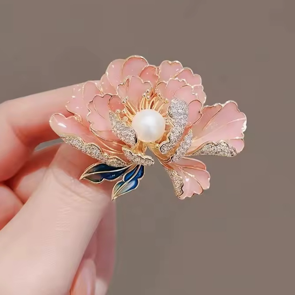 Pink Peony Lustrous Pearl Center Brooch - Picture 8 of 11